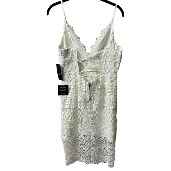 Nwt Lulu’s Miami Nights White Crochet Lace Bodycon Midi Dress - Picture 7 of 10